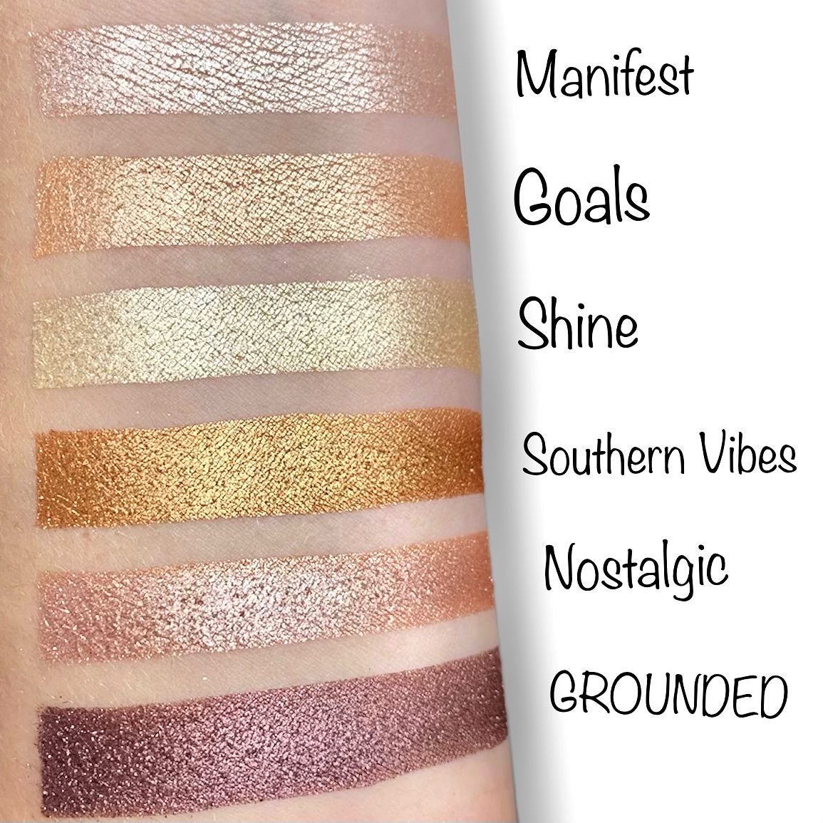 manifest goals shine southern vibes nostalgic grounded shimmer 6 eyeshadow swatches