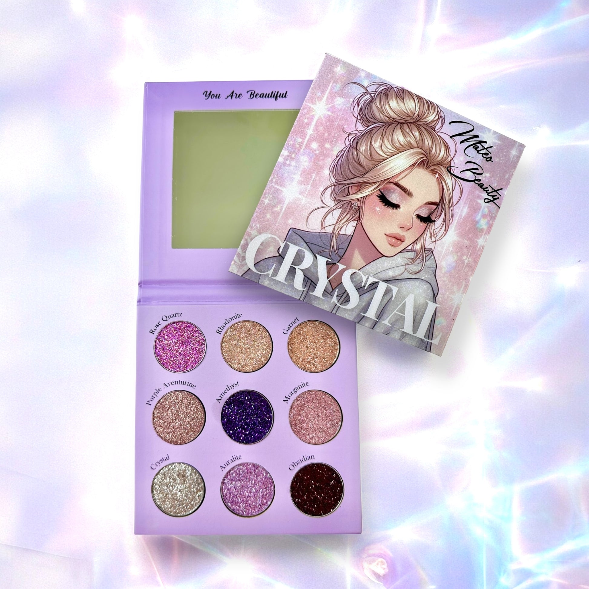 Crystal shimmer and glitter viral trending eyeshadow palette - Ashley Mateo Beauty Cosmetics