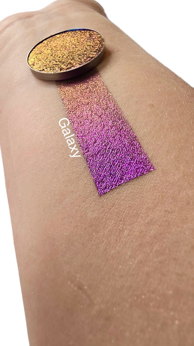 Galaxy blue purple orange yellow multichrome color changing eyeshadow - Ashley Mateo Beauty